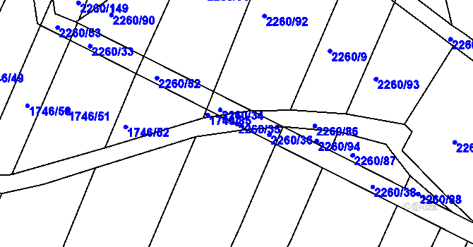 Parcela st. 2260/35 v KÚ Telč, Katastrální mapa