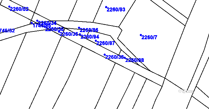 Parcela st. 2260/38 v KÚ Telč, Katastrální mapa