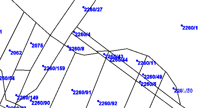 Parcela st. 2260/43 v KÚ Telč, Katastrální mapa