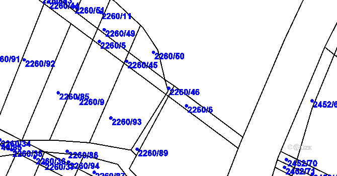 Parcela st. 2260/46 v KÚ Telč, Katastrální mapa