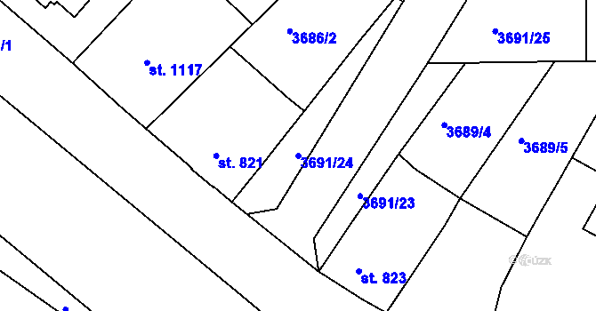 Parcela st. 3691/24 v KÚ Telč, Katastrální mapa