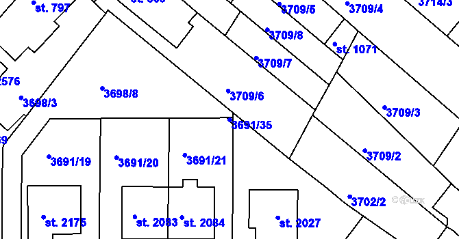 Parcela st. 3691/35 v KÚ Telč, Katastrální mapa