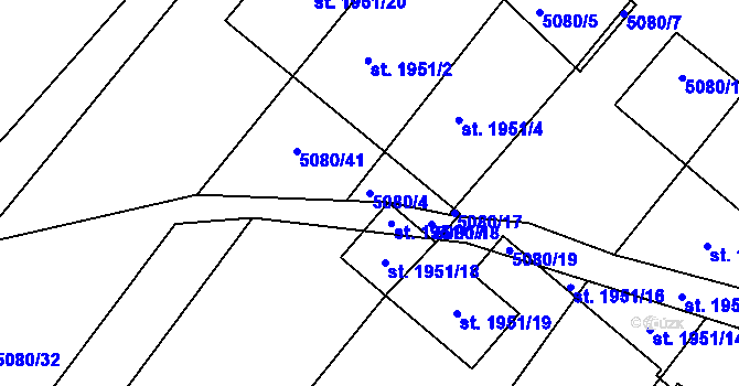 Parcela st. 5080/4 v KÚ Telč, Katastrální mapa