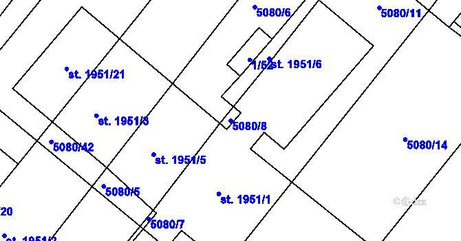 Parcela st. 5080/8 v KÚ Telč, Katastrální mapa