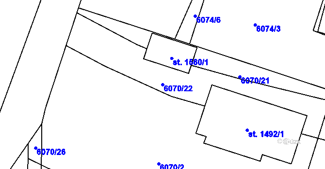 Parcela st. 6070/22 v KÚ Telč, Katastrální mapa