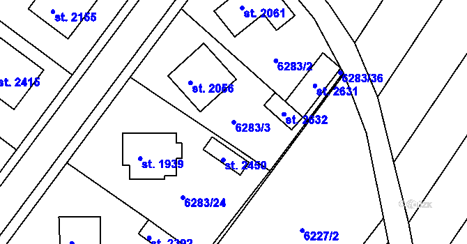 Parcela st. 6283/3 v KÚ Telč, Katastrální mapa
