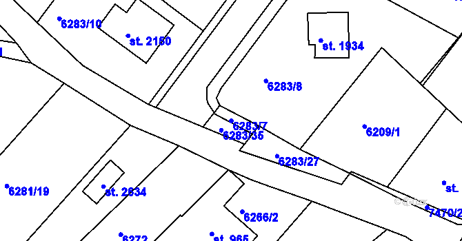 Parcela st. 6283/7 v KÚ Telč, Katastrální mapa