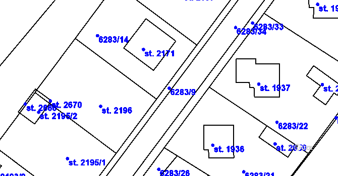 Parcela st. 6283/9 v KÚ Telč, Katastrální mapa