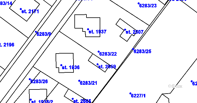 Parcela st. 6283/22 v KÚ Telč, Katastrální mapa