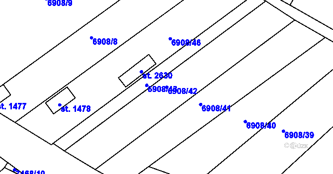 Parcela st. 6908/42 v KÚ Telč, Katastrální mapa