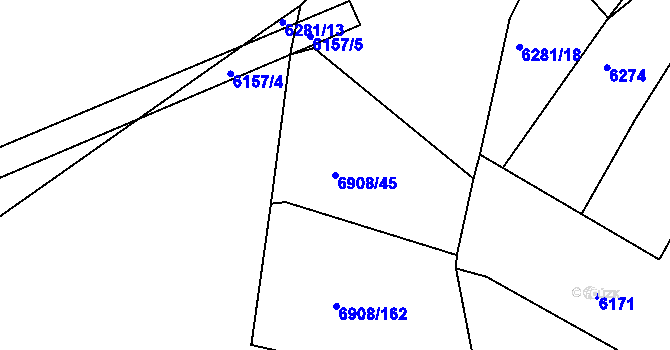 Parcela st. 6908/45 v KÚ Telč, Katastrální mapa