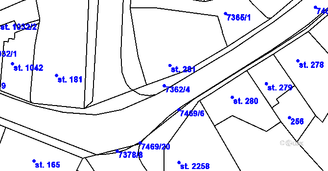 Parcela st. 7362/4 v KÚ Telč, Katastrální mapa