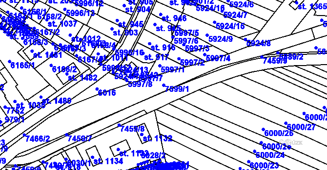 Parcela st. 7599/1 v KÚ Telč, Katastrální mapa