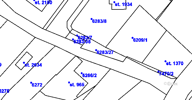 Parcela st. 6283/27 v KÚ Telč, Katastrální mapa
