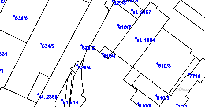 Parcela st. 610/4 v KÚ Telč, Katastrální mapa