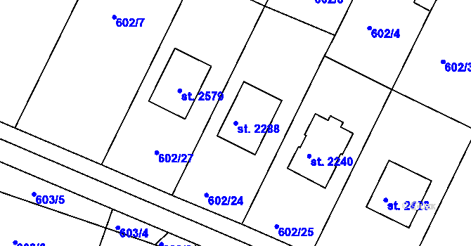 Parcela st. 2288 v KÚ Telč, Katastrální mapa