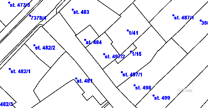 Parcela st. 497/2 v KÚ Telč, Katastrální mapa