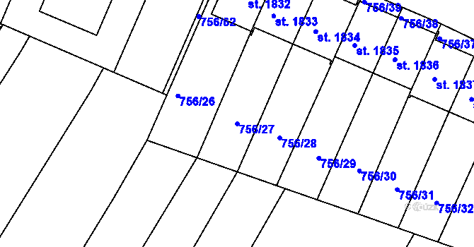 Parcela st. 756/27 v KÚ Telč, Katastrální mapa