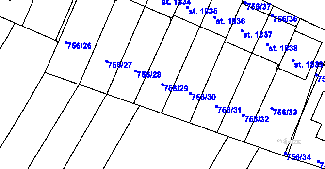 Parcela st. 756/29 v KÚ Telč, Katastrální mapa