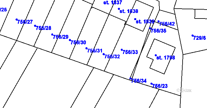 Parcela st. 756/32 v KÚ Telč, Katastrální mapa