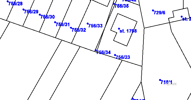 Parcela st. 756/34 v KÚ Telč, Katastrální mapa