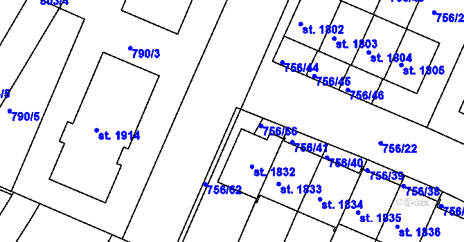 Parcela st. 756/43 v KÚ Telč, Katastrální mapa