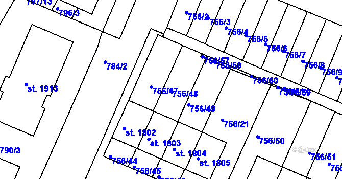 Parcela st. 756/48 v KÚ Telč, Katastrální mapa