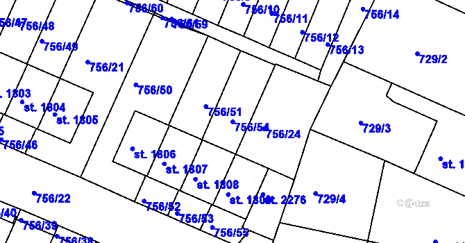 Parcela st. 756/54 v KÚ Telč, Katastrální mapa