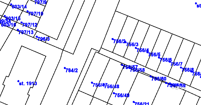 Parcela st. 756/56 v KÚ Telč, Katastrální mapa