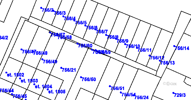 Parcela st. 756/59 v KÚ Telč, Katastrální mapa