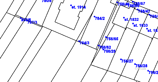 Parcela st. 784/3 v KÚ Telč, Katastrální mapa