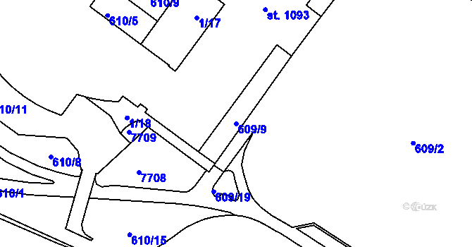 Parcela st. 609/9 v KÚ Telč, Katastrální mapa