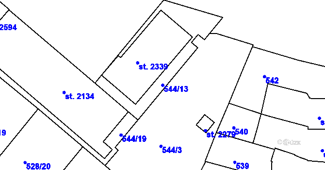 Parcela st. 544/13 v KÚ Telč, Katastrální mapa