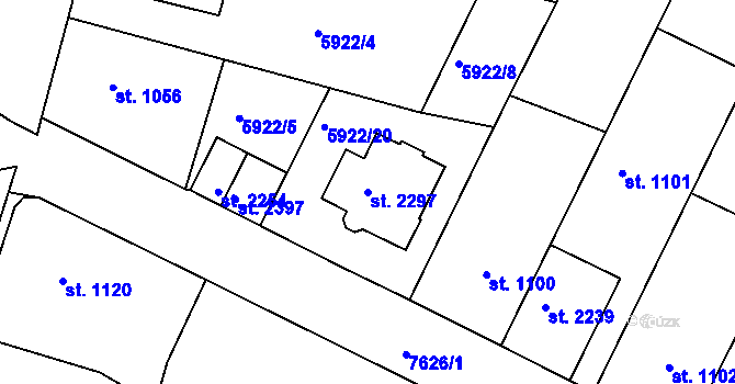 Parcela st. 2297 v KÚ Telč, Katastrální mapa