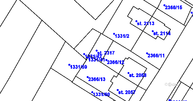 Parcela st. 2317 v KÚ Telč, Katastrální mapa