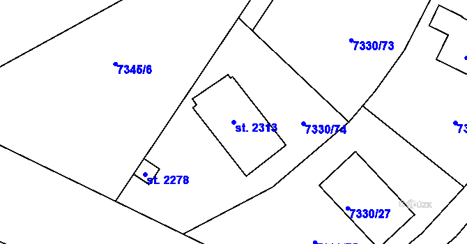 Parcela st. 2313 v KÚ Telč, Katastrální mapa