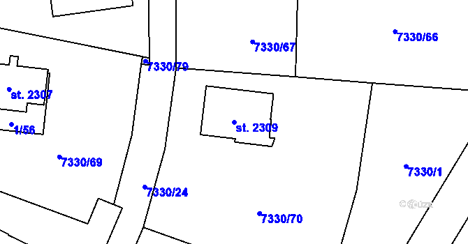 Parcela st. 2309 v KÚ Telč, Katastrální mapa