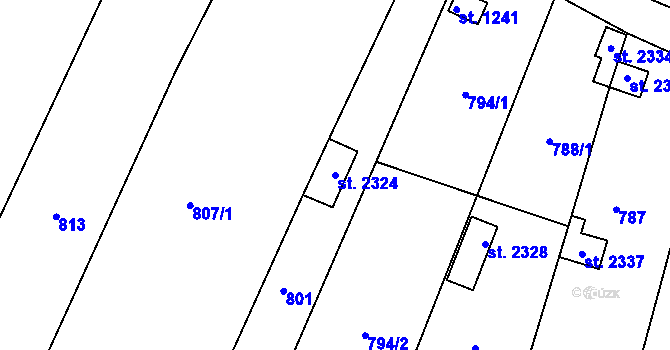 Parcela st. 2324 v KÚ Telč, Katastrální mapa