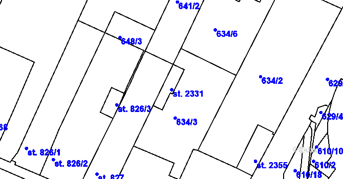 Parcela st. 2331 v KÚ Telč, Katastrální mapa