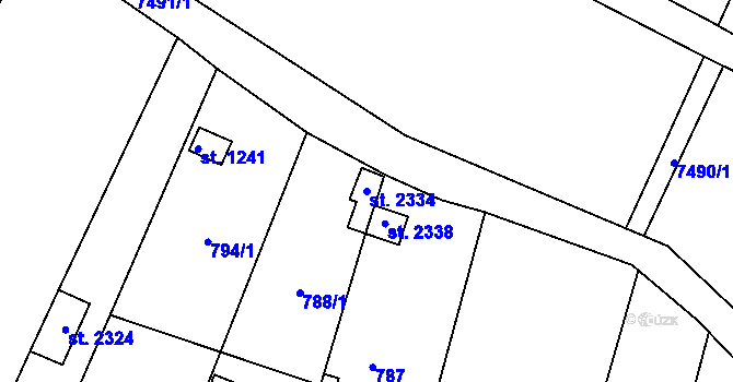 Parcela st. 2334 v KÚ Telč, Katastrální mapa