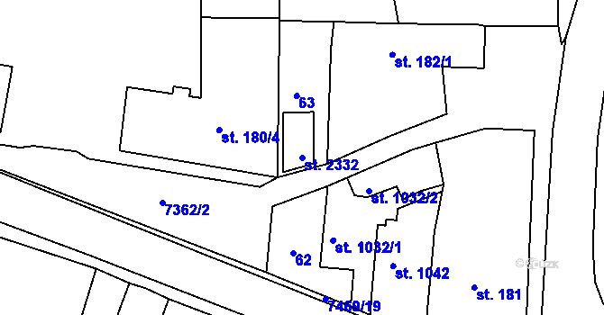 Parcela st. 2332 v KÚ Telč, Katastrální mapa