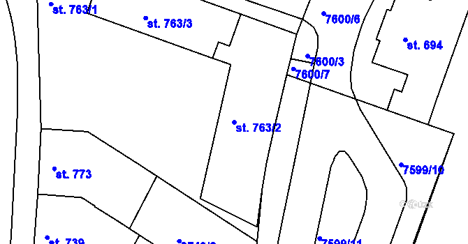 Parcela st. 763/2 v KÚ Telč, Katastrální mapa