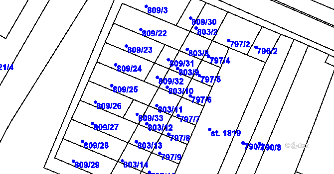 Parcela st. 803/10 v KÚ Telč, Katastrální mapa