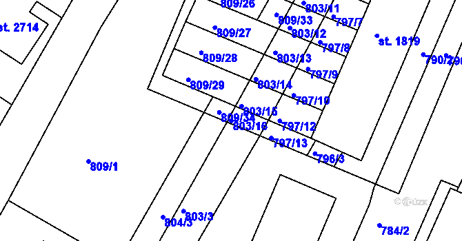 Parcela st. 803/16 v KÚ Telč, Katastrální mapa