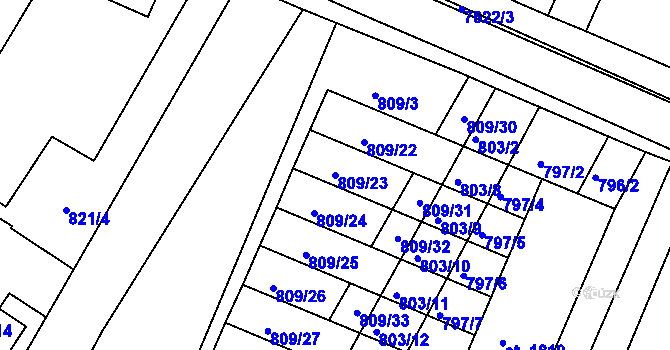 Parcela st. 809/23 v KÚ Telč, Katastrální mapa
