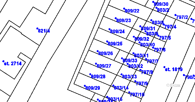 Parcela st. 809/26 v KÚ Telč, Katastrální mapa