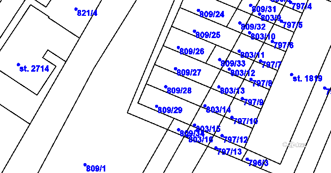 Parcela st. 809/28 v KÚ Telč, Katastrální mapa