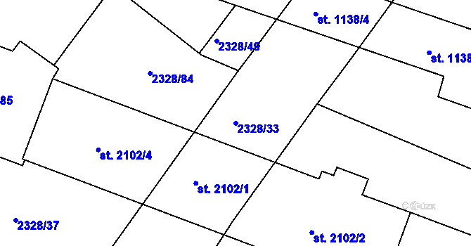 Parcela st. 2328/33 v KÚ Telč, Katastrální mapa