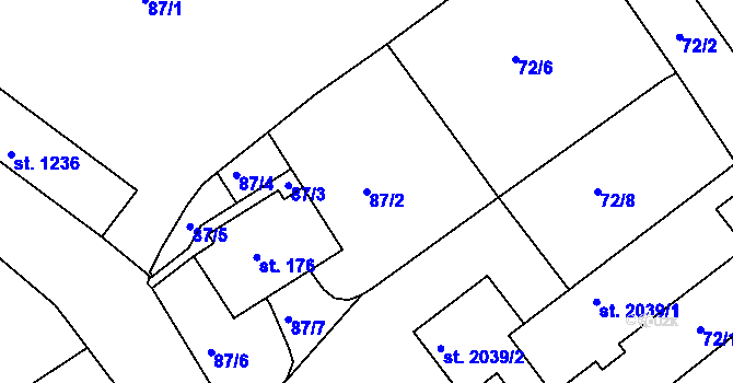 Parcela st. 87/2 v KÚ Telč, Katastrální mapa