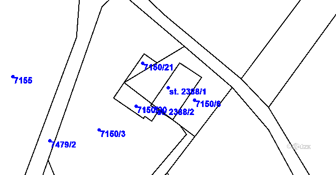 Parcela st. 2388/1 v KÚ Telč, Katastrální mapa